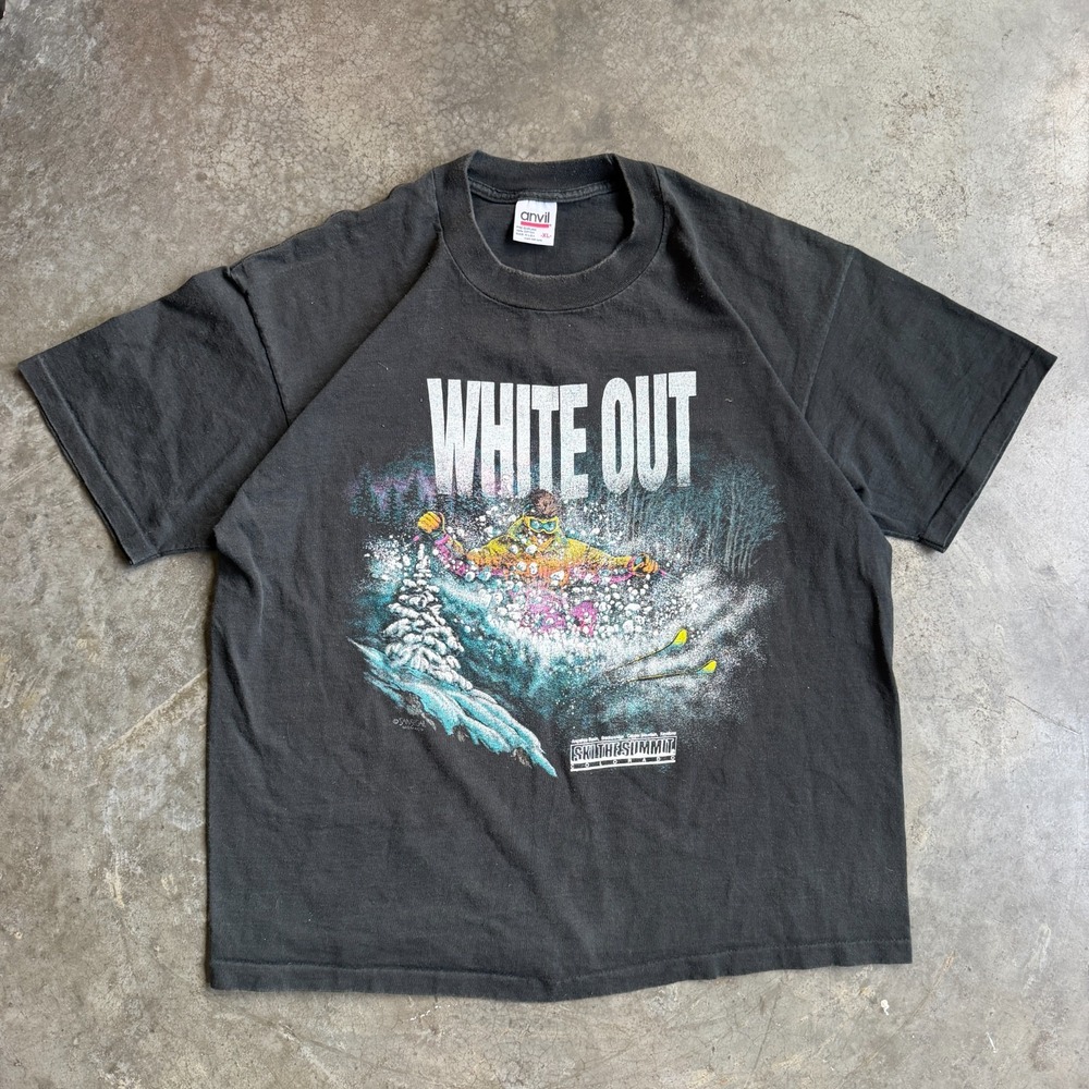 Vintage 90s Whiteout Ski Snow Powder Colorado Graphic Shirt Black Nature Mens XL